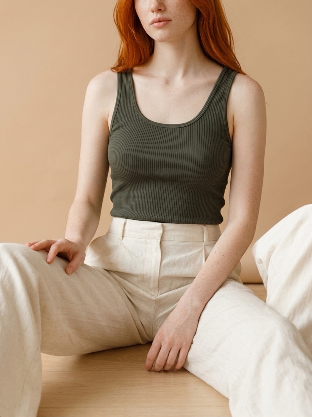 a new day Ribbed Tank Top - Dark Olive